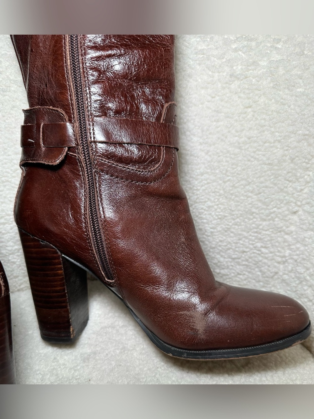 Audrey Brooke Brown Leather Boots Knee High Riding Fall Rich Preppy Classic 7.5 - Picture 9 of 16